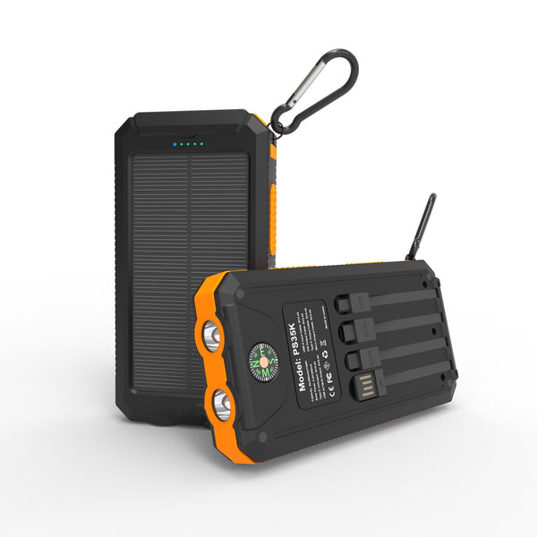 20000mAh Solar Charger for Cell Phone iphone, Portable Solar Power Bank with 4 Cables, Dual 5V USB Ports, TYPE-C Input and Output for Outdoor Camping (Orange)