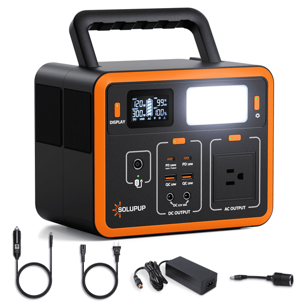 SOLUPUP 300W Portable Power Station, 90000mAh LiFePO4 Power Station w/ 8 Outlets, Outdoor Solar Generator for Camping, RV, Home Backup, Emergency Power w/ LED Light