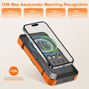 49800mAh Solar Charger Power Bank for iphone android,Portable Phone Charger with 15W Wireless Charger and 4 Built-in Cables, Battery Pack for Outdoor Camping Hiking