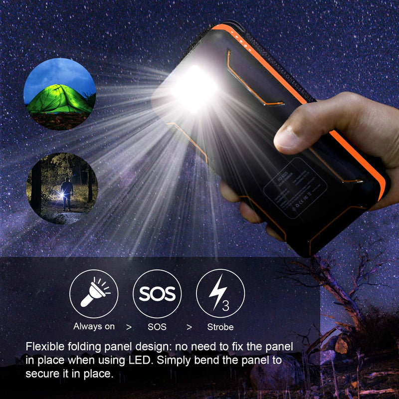 30000mAh Solar Charger 4 Panels, Portable Solar Power Bank with LED Light Flashlight, Dual 5V USB Portsfor Outdoor