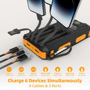 Solar Charger Power Bank 20000mAh Portable Charger with 4 Built-in Cables and USB-C in/Output, Dual Emergency Flashlights, Waterproof Outdoor Battery Pack for Camping, Hiking, Travel, and Storm Prep