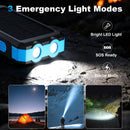 Solar Power Bank 20000mAh, Solar Charger Portable Phone Charger with 4 Built-in Cables, USB-C Fast Charging, Waterproof Battery Pack with Dual Flashlight for Camping Hiking Travel Storm Emergency