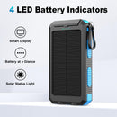 Solar Power Bank 20000mAh, Solar Charger Portable Phone Charger with 4 Built-in Cables, USB-C Fast Charging, Waterproof Battery Pack with Dual Flashlight for Camping Hiking Travel Storm Emergency