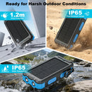 Solar Power Bank 20000mAh, Solar Charger Portable Phone Charger with 4 Built-in Cables, USB-C Fast Charging, Waterproof Battery Pack with Dual Flashlight for Camping Hiking Travel Storm Emergency