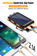 Suscell Solar Charger,20000mAh Solar Power Bank,Waterproof Portable Charger with Dual 5V USB Port/LED Flashlight
