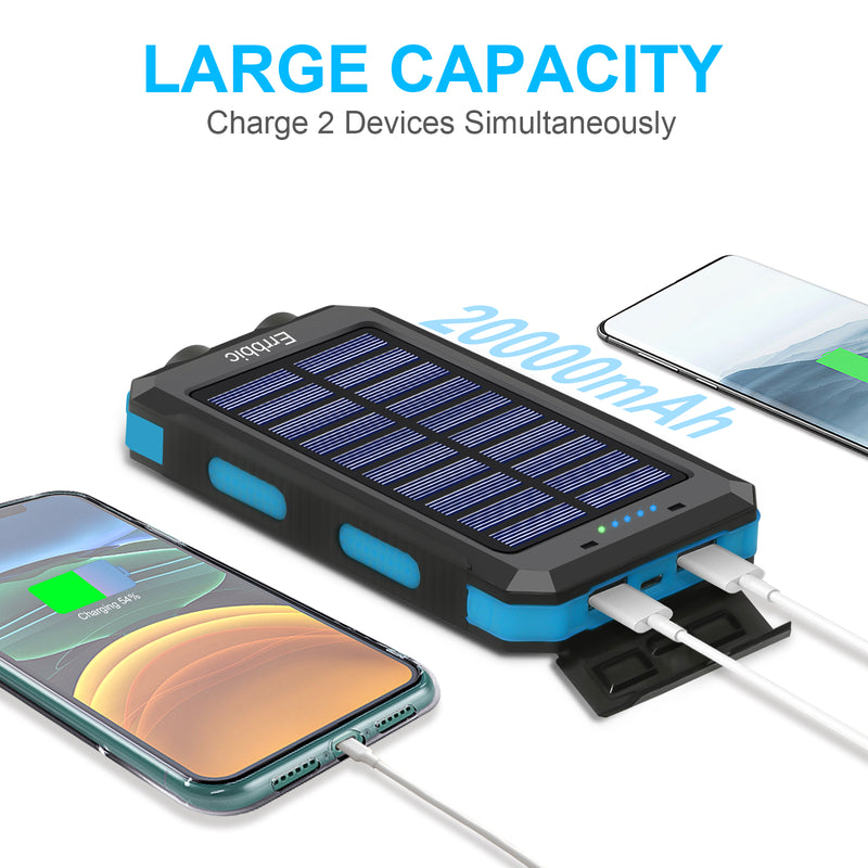 Solar Power Bank Portable Charger 20000mah Waterproof Battery Backup Charger Solar Phone Charger with Dual LED Flashlights and Compass for All CellPhones, Tablets, and Electronic Devices