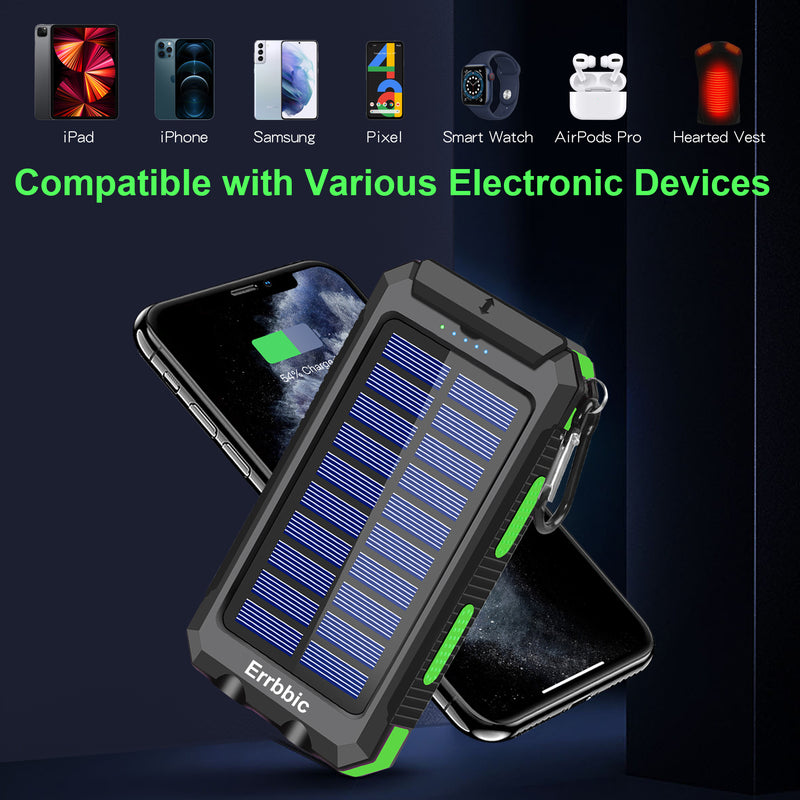 Solar Charger, 20000mAh Solar Power Bank Waterproof Portable Charger External Battery Packs with Dual 2 USB/LED Flashlights Port for All Cellphones, Tablets, and Electronic Devices