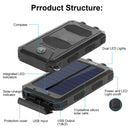 Solar Charger 20000mAh Solar Power Bank Waterproof Portable External Backup Battery Charger Built-in Dual USB/Flashlight for All Cell Phone, Tablet, and Electronic Devices(Black)