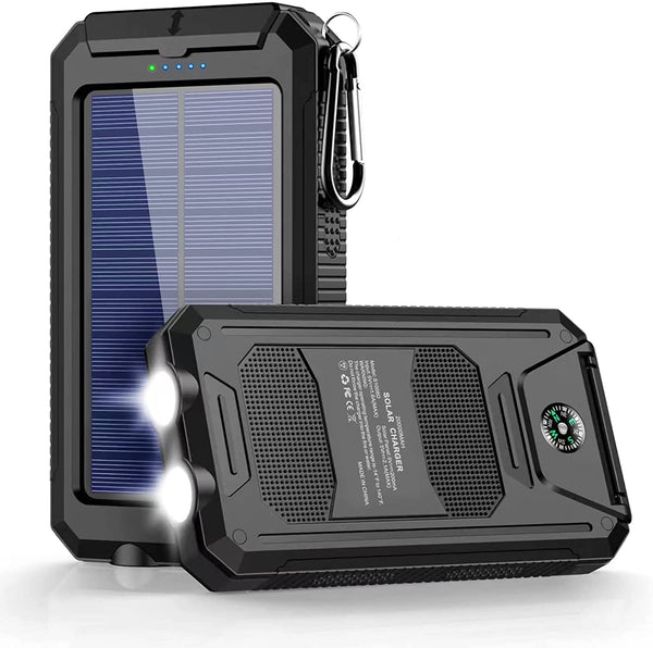 Annero 20000mAh Solar Charger with 2 USB Ports, Dual LED Flashlights
