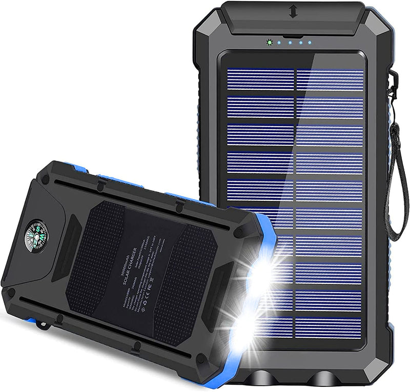 Solar Charger, 30000mAh USB C Portable Solar Power Bank with Dual USB/LED Flashlights, Waterproof External Backup Battery Pack Charger for Cellphone, Tablets and Electronic Device