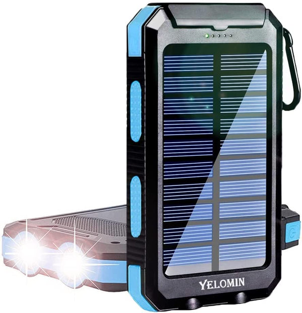 YELOMIN 20000mAh Portable Outdoor Solar Charger, Camping Waterproof Backup Battery Pack with Dual USB 5V Outputs/LED Flashlights and Compass