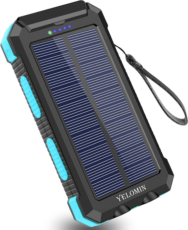 YELOMIN 30000mAh Portable Outdoor Solar Power Bank with Type-C Input Port Dual Flashlights & USB Outputs for Outdoor Use