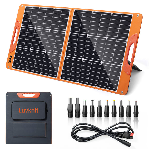 Luvknit Portable Solar Panel 100W for Camping Hiking Off-Grid Living 5V USB 18V DC Output