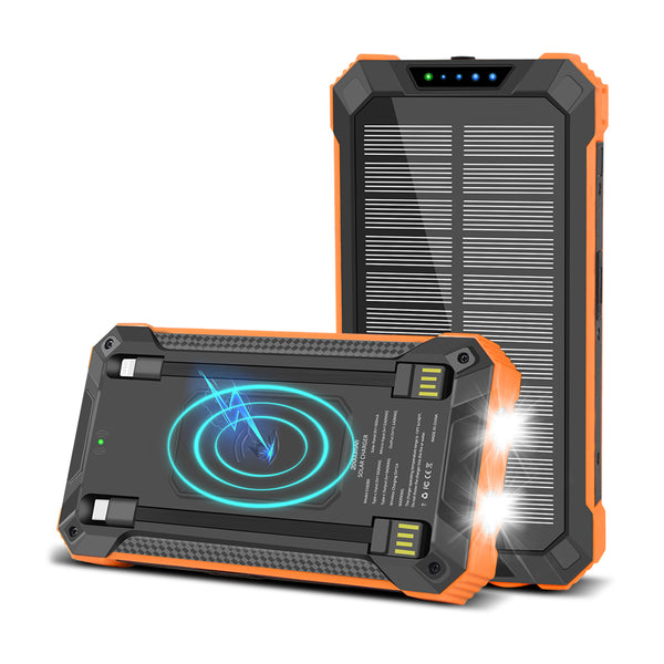 Wireless Solar Power Bank Orange