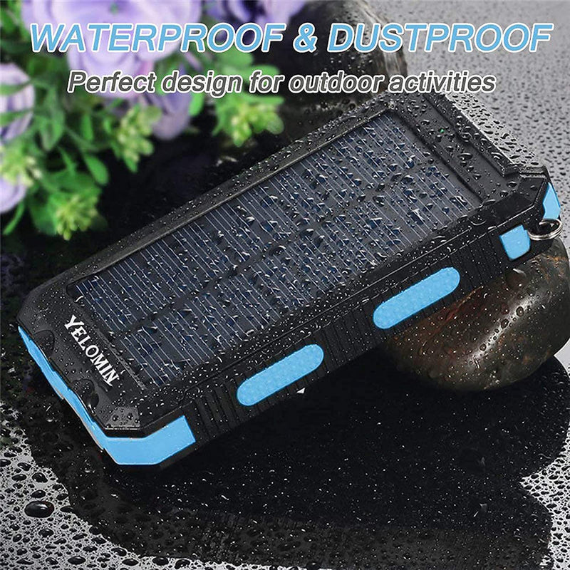 YELOMIN 20000mAh Portable Outdoor Solar Charger, Camping Waterproof Backup Battery Pack with Dual USB 5V Outputs/LED Flashlights and Compass