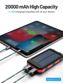 Suscell Solar Charger 20000mAh Compatible with All Smartphone External Battery Pack Perfect for Outdoor/Camping/Trip (Red)