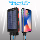 Solar Charger 20000mAh Portable Solar Power Bank Waterproof External Backup Battery Power Pack Charger Dual USB with 2 LED Flashlight for Cell Phone and Other Electronic Devices