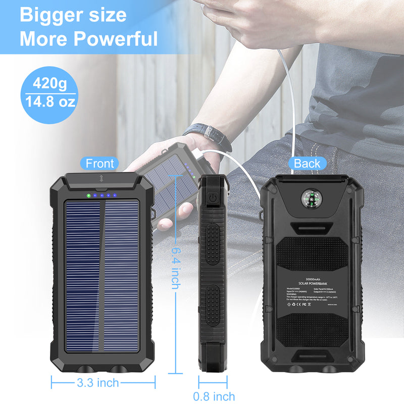 Annero 30000mAh Solar Charger with Dual USB/LED Flashlight/Compass