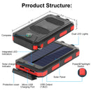Solar Charger 20000mAh Portable Solar Power Bank Waterproof External Backup Battery Power Pack Charger Dual USB with 2 LED Flashlight for Cell Phone and Other Electronic Devices