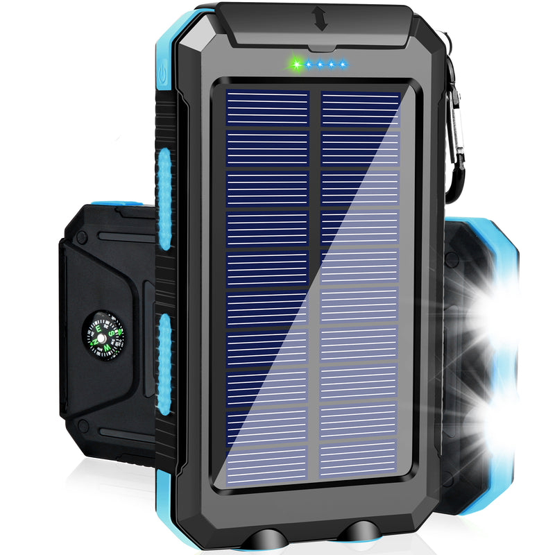 Saraupup Solar Charger 38800mAh Portable Fast Charger Dual USB Port Built-in Led Flashlight and Compass