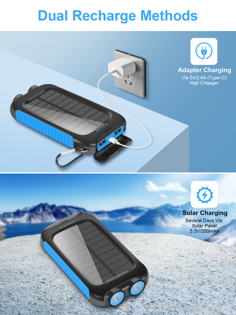 Suscell Portable Solar Power Bank 20000mAh USB-C External Backup Battery Power Pack