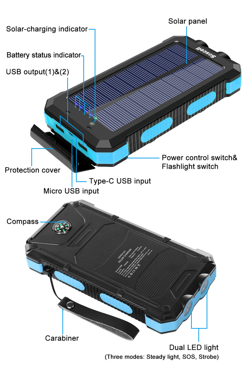 Suscell Power Bank Solar Charger 30,000mAh