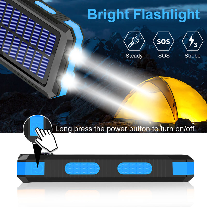 Saraupup Solar Charger 38800mAh Portable Fast Charger Dual USB Port Built-in Led Flashlight and Compass