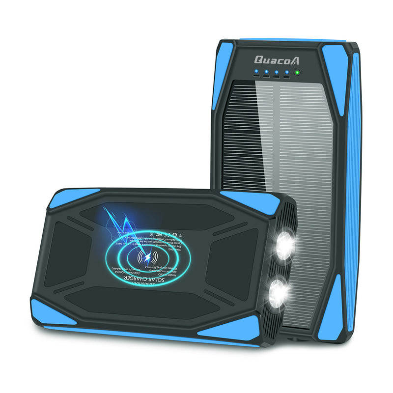 Quacoa 10000-20000mAh Wireless Solar Power Bank Blue