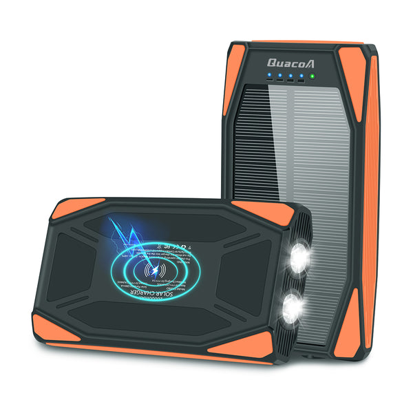Quacoa 10000-20000mAh Wireless Solar Power Bank Orange