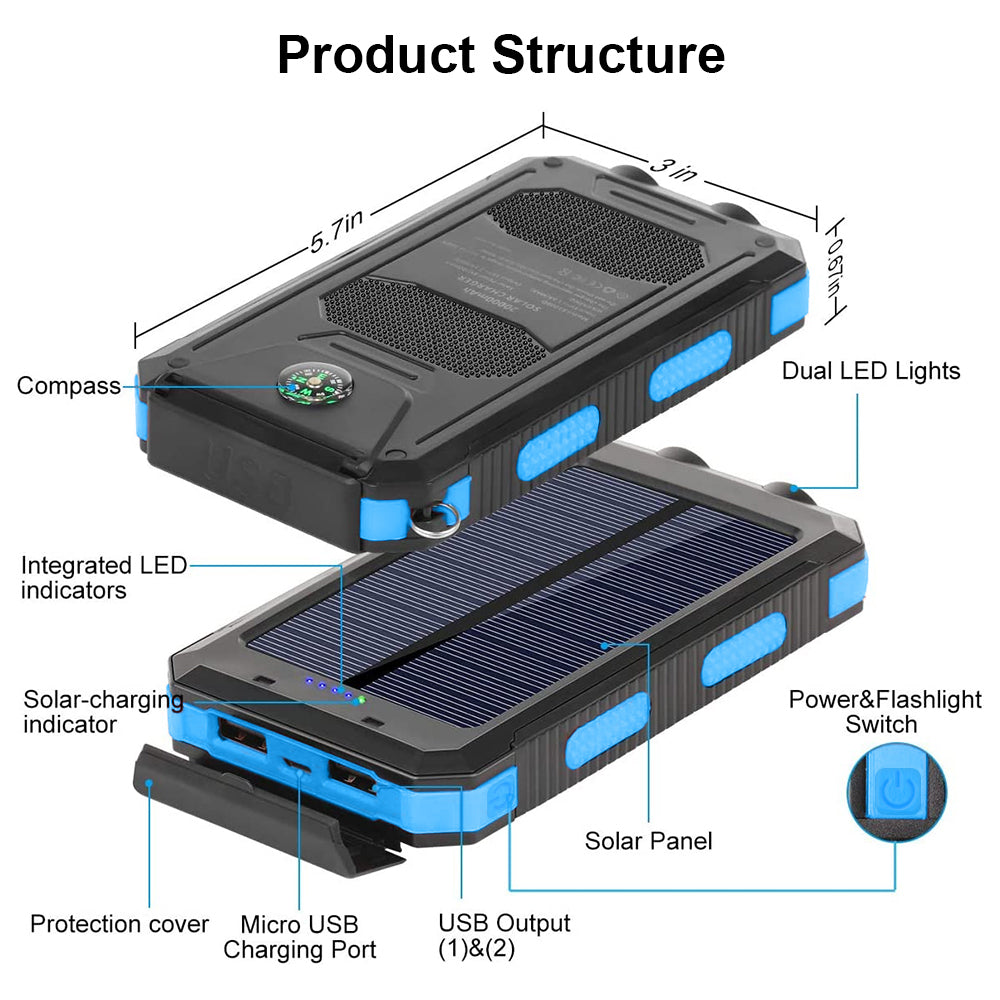 Solar Phone Charger Power Bank Feeke Solar Power Bank 36800mAh - Fast ...